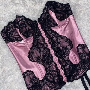 Vintage Victoria’s Secret pink and black satin and lace bustier